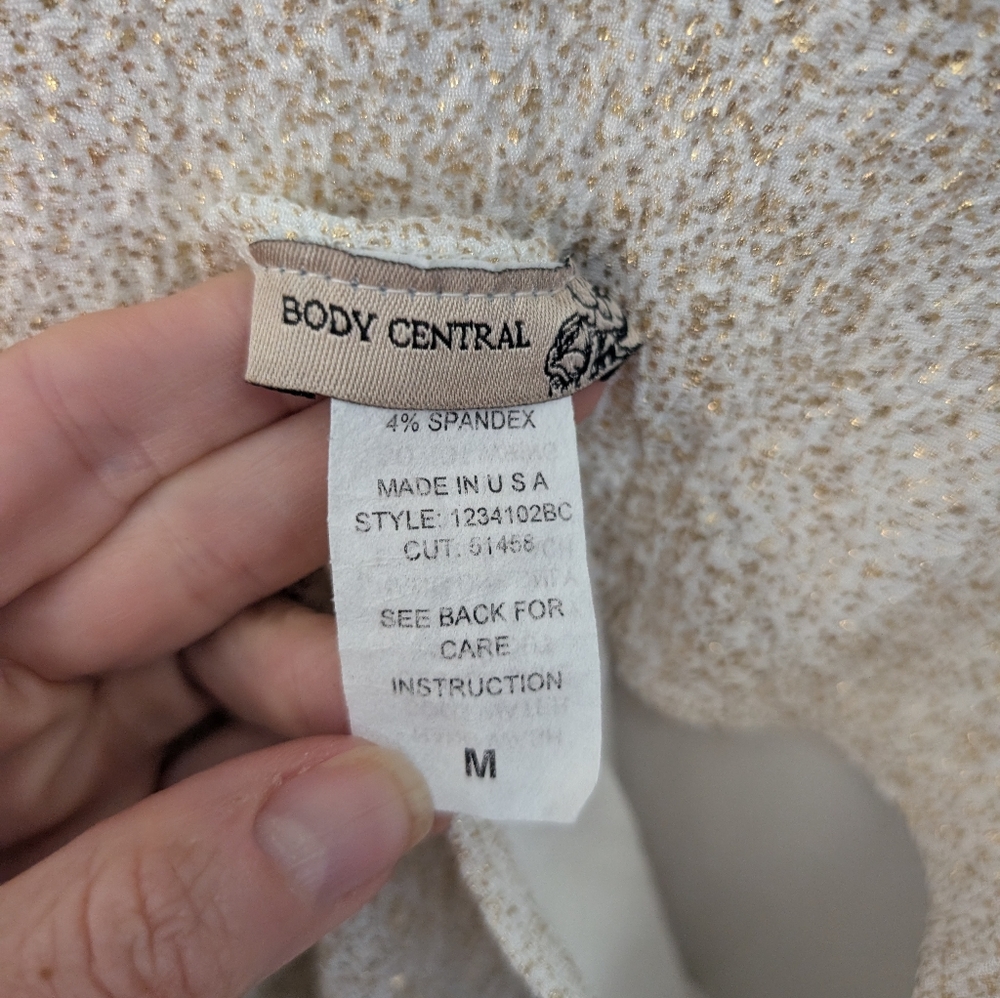 Body Central White/Gold Bodycon Dress, Size Medium - Picture 8 of 9